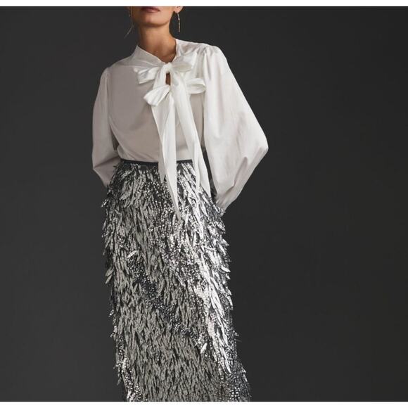 Anthropologie Maeve Poplin Double Tie White Long Sleeve Blouse - Picture 1 of 8